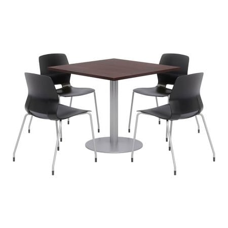Kfi KFI 36" Dining Table & 4 Chair Set, Espresso Table With Black Chairs OLTFL36SQ-B1922-SL-7933K-4-OL2700-P10